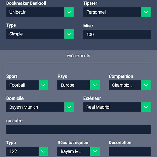 Next, add your first bet through our calendar or manually